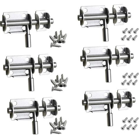 Lot de 6 loquets de porte de sécurité en acier inoxydable, verrou pour portes de salle de bain, WC, fenêtre, meubles, bois et portail (1/5)