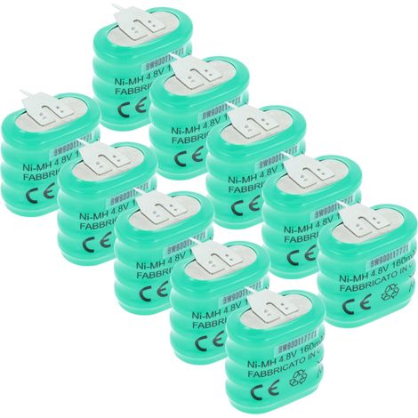 vhbw 10x NiMH replacement button cell battery tab type 4/V150H 3 pins 150mAh 4.8V suitable for model building batteries, solar lights etc. (1/4)