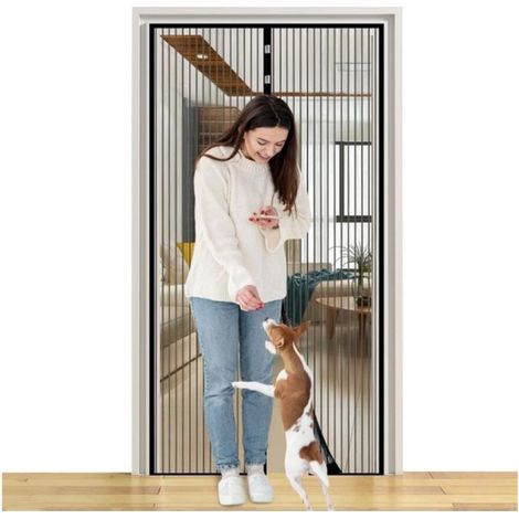 90x220cm Moustiquaire de Porte - Noir - Moustiquaire Aimantée Facile à installer sans outils,pour animaux de compagnie et enfants (1/5)