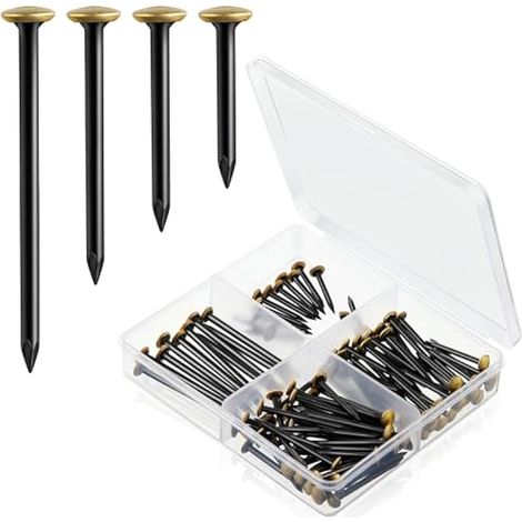 120 Clous à Tableau Set (20/25/30/40mm) - Clous en Acier Inoxydable à Tête Dorée pour Béton, Brique & Bois - Sans Perçage - Préserve les Murs - Boîte de Rangement 4 Cases Incluse