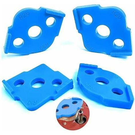 Lot de 4 Gabarit pour Defonceuse a Bois Sur Table, R5 - R40 Gabarit Plan de Decoupe Travail Accessoires de Routage de Rayon D'angle, Gabarit Dguide de Defonceuse en Demi Cercle (Bleu),de (1/4)