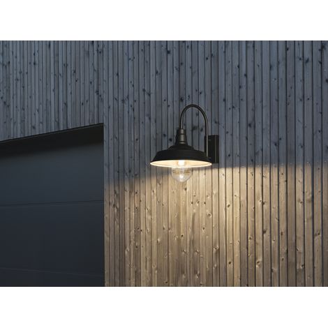 Retro LED Außenwandleuchte Höhe 42,5cm aus Stahl Schwarz und Klarglas (1/5)