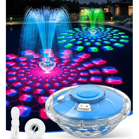 Fontaine Flottante Piscine avec Spectacle Lumineux, 8000mAh Fontaine pour Piscine avec Ancre, 2 Modes de Pulvérisation Fontaines de Piscines jet D'eau Jusqu'à 130cm,Fontaines Piscines Flottante (1/5)
