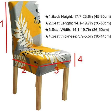 Lot de 6 Housses de chaise, motif feuilles gris et jaune, tissu extensible polyester élasthanne, antidérapant, pour salle à manger salon (1/2)
