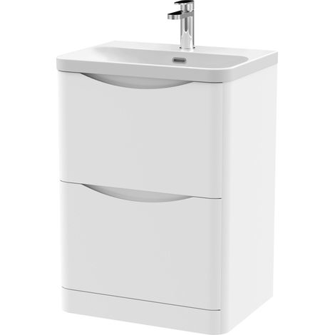 Balterley Dunwood Modern Bathroom Floor Standing 2 Drawer Vanity Unit & Ceramic Basin, Satin White, 600mm