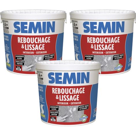 Lot de 3 enduits de rebouchage en pâte spécial fissures et trous de vis Semin - intérieur/extérieur - seau de 1,5 kg (1/5)