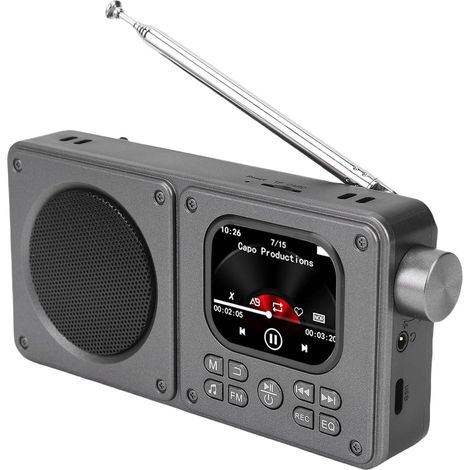 Radio AM/FM con schermo da 2,01 pollici, altoparlante Bluetooth, lettore MP3/MP4 digitale a onde corte ricaricabile, altoparlante e jack per cuffie. (1/5)