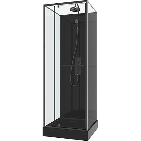Vente-Unique – Cabine de douche noire réversible – Hauteur ajustable 213/232 cm – Receveur carré 90x90 cm – Verre trempé 5 mm – Mitigeur inclus (1/5)