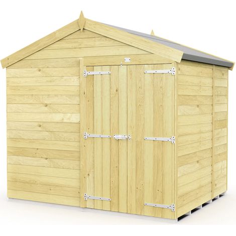 8 x 6 Feet Apex Shed - Double Door Without Windows - Wood - L187 x W231 x H217 cm