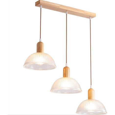 Suspension 3 Lampes Luminaire en verre et Bois Vintage 25cm Marron (1/5)