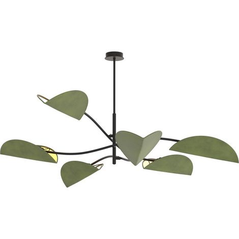 Lampada a Sospensione Lotus, Metallo, Tessuto, Verde, 105x59x105 cm (1/5)