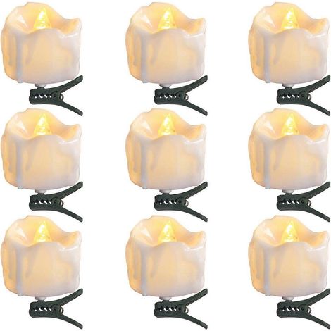 Bougies LED à clip (9 pièces), bougies électriques sans flamme, fausses bougies à flamme vacillante, bougies chauffe-plat sans fil, bougies LED pour Noël et mariage, lumière blanche chaude (1/5)