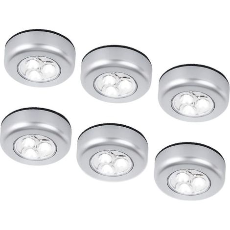 KLVGTIFS PU - Lot de 6 veilleuses LED sans fil à piles, lampe tactile adhésive à fixer par simple pression, idéales pour les placards, armoires, établis ou buanderies. Sans fil.