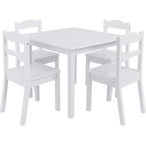 Tavolo per Bambini con 4 Sedie GINGER HOME, Set in Legno per Gioco e Studio, Bianco, 66×56×48 cm (1/5)