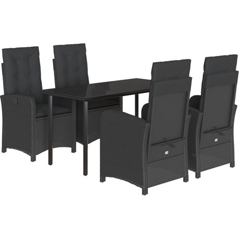 Set de muebles jardín 5 pzas con cojines ratán sintético negro vidaXL (1/5)