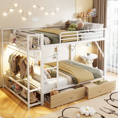 Cama litera con cajones y LED para dormitorio infantil OKMYHOME (1/5)