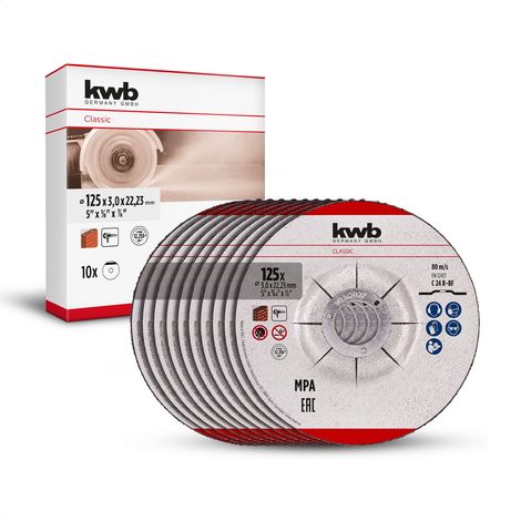 kwb Trennscheiben, Gewebetrennscheiben-Set (10-tlg., Ø 125 mm, für Mauerwerk und Stein, MPA-zertifiziert, markenunabhängig, gekröpfte Scheibenform, für Winkelschleifer) (1/5)
