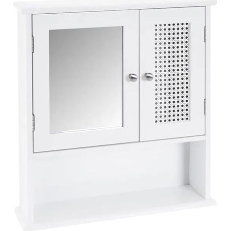 Armoire murale, meuble de rangement de salle de bain avec miroir en MDF coloris Blanc - Longueur 58 x Profondeur 13 x Hauteur 56 cm (1/4)