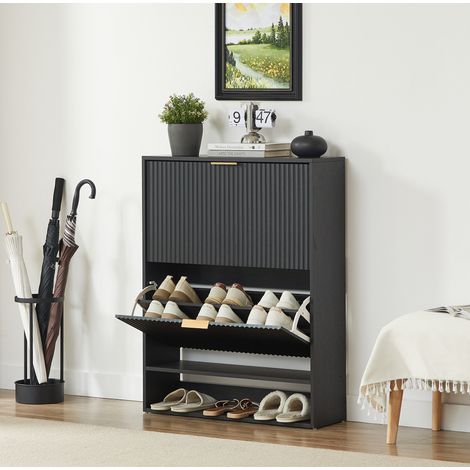 MEUBLIV Zapatero 80x24x102 cm negro – estantes ajustables y sistema antivuelco (1/5)