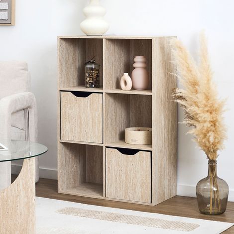 Etagère 6 niches 67x32x98 cm décor travertin - PORYA