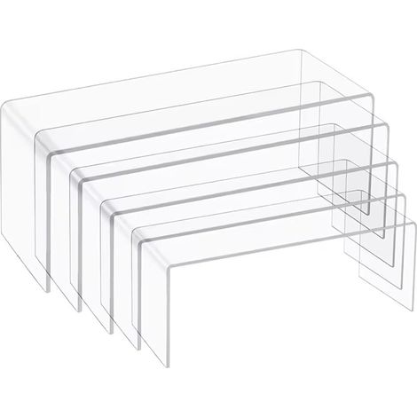 Juego de 5 soportes de exhibición escalonados de acrílico transparente, soporte para perfumes, estante para figuras de joyería, figuras, lápiz labial, esmalte de uñas, cupcakes y artículos de colecció (1/5)
