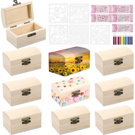 10er Set Holzschatullen Kindergeburtstag Bastelset mit Diamantstickern (1/4)
