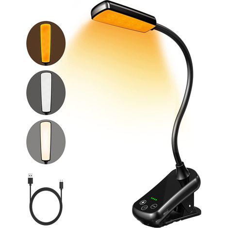 Horizontale Leselampe (16 LEDs), tragbar, USB-aufladbar, zum Anklemmen, 3 Farben, Touch-Steuerung, Batterieanzeige, lange Lebensdauer. (1/5)