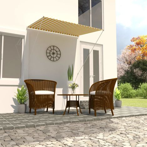 Auvent rétractable - Auvent de jardin Soleil imperméable 150x150 cm Jaune et blanc BV214625 - BonneVie (1/5)