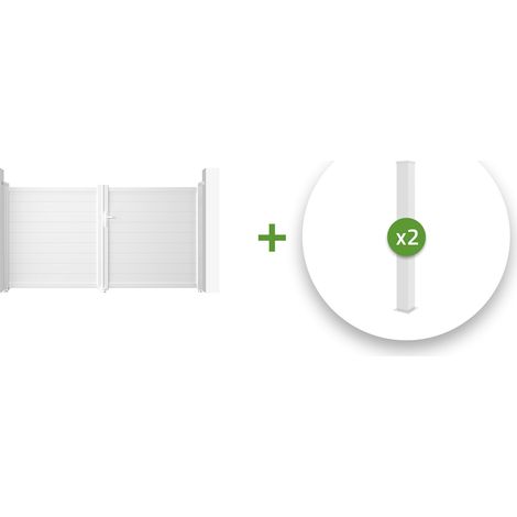 Pack portail battant EIGER 300x160cm + 2 poteaux EIFEL H.190cm Blanc (1/5)