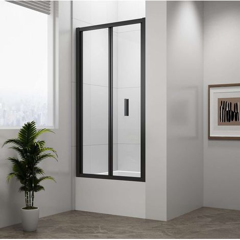 Polysan Deep - Puerta de ducha plegable de 100 x 165 cm, cristal transparente/negro mate MD1910B (1/3)