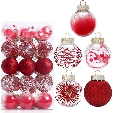 30pcs rouge Boule de Noel Or pour Decoration Noel Sapin 6cm, Boules de Noel Transparente Étincelants Deco Sapin Noel avec Fil de Suspension, Kit Decoration Sapin Noel pour Noël Mariage Anniversaire Fê (1/5)