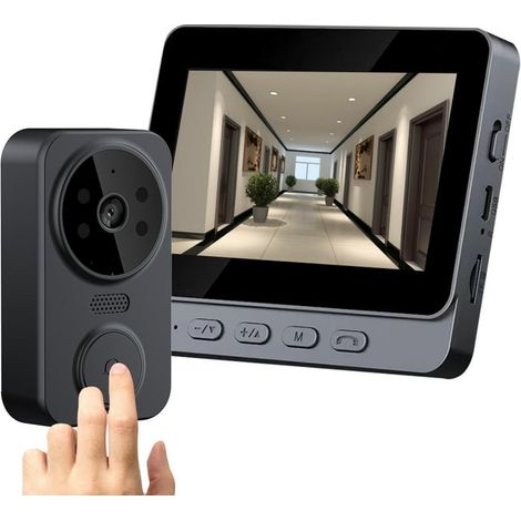 Caméra de Surveillance Intelligente pour la Maison, Miroir Porte Électronique avec Sonnette Visuelle M12 Noire Bouton Démarrage (1/5)