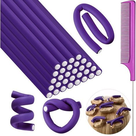 Lot de 30 bigoudis flexibles en mousse souple avec peigne à queue de rat. Sans chaleur. Pour cheveux longs et courts. (1/5)