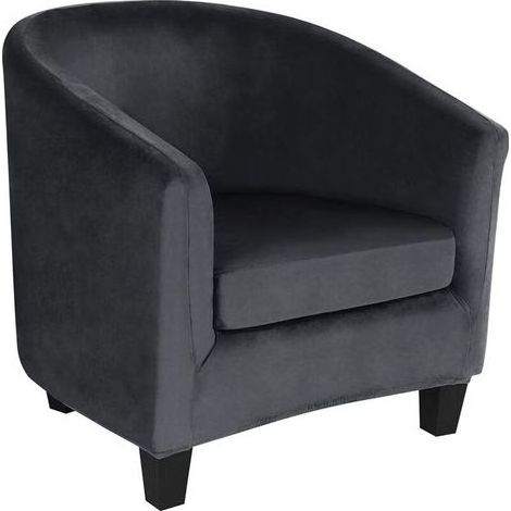 Housse de Fauteuil Club Cabriolet Ensemble de 2 Pièces avec Housse de Coussin, Housse pour Fauteuil Salon Crapaud Extensible Tub Chair, GRIS FONCé (1/5)