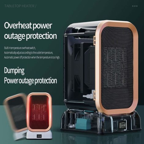 Riscaldatore ausiliario a batterie con ventilatore integrato, ideale per l'ufficio o la casa. Piccolo riscaldatore elettrico, perfetto come regalo per le camere degli studenti. (1/3)