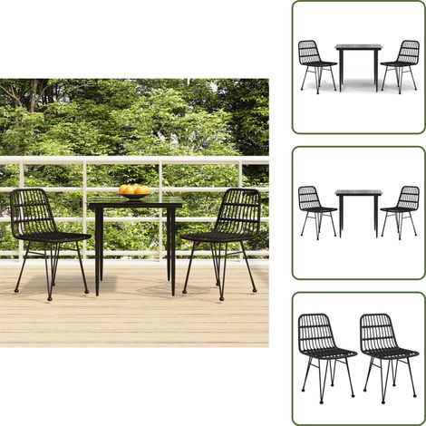The Living Store Ensemble à manger de jardin 3 pcs Noir Résine tressée - Salle à manger de jardin (1/5)