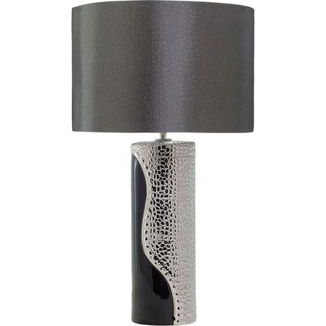 Beliani – Lampe à poser E27 Max 60W – Base en porcelaine noir et argenté – Abat-jour rond gris foncé – IP20 pour intérieur contemporain (1/5)