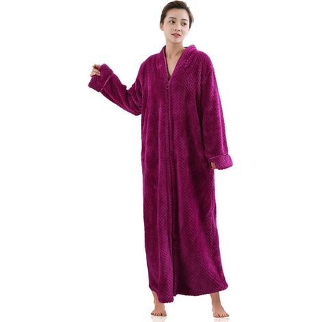 Peignoir femme doux et chaud, fermeture éclair, polaire moelleuse, pyjama longue ▏Convient aux femmes enceintes (1/5)