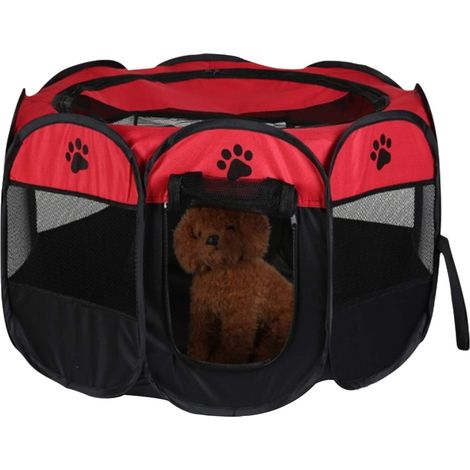 Youyijia Portable Pet Playpen Puppy Playpen Pet Dog Cat Playpen Cage Crate 91 x 91 x 58cm Soft Fabric Foldable Pet Indoor Outdoor for Rabbit Hamster Guinea Pig Brown Red (1/5)