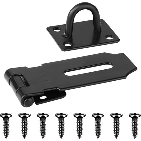Hasp and Staple Cadenas de porte robuste en acier inoxydable 7,6 cm Loquet de porte d'abri de jardin avec 9 vis pour armoires, tiroirs, portes, portes de terrasse, portail de jardin (noir) (1/5)