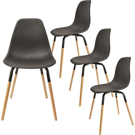 FLUK - Lot de 4 Chaises Polypropylène Noir et Bois (1/5)