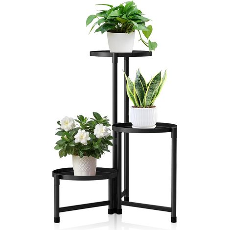 Porte Plante Interieur, 3 Niveaux Ø25cm Support Plantes Interieur, Porte Plante Exterieur, Étagère Plante en Métal, Support pour Plantes, Étagère Plante pour Balcon du Jardin, Salon, Bureau (1/5)