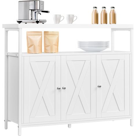 Yaheetech – Aparador de comedor blanco de madera con estantes ajustables – Dimensiones 100x35x81 cm – Soporta hasta 88 kg – Ideal para salón y cocina (1/5)