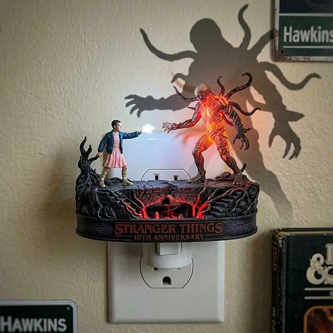 Veilleuse Murale Stranger Things 10ème Anniversaire – Figurine Onze vs Vecna Projection Ombre Monstre Décor Mur Prise Électrique