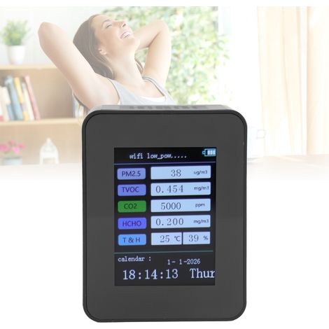 Graffiti WiFi Smart Luftqualitätsdetektor, erkennt Feinstaub (PM2,5) und Formaldehyd in Innenräumen, 7-in-1 Kalender und Uhrzeit, Schwarz – WiFi-Version – VOC (1/5)