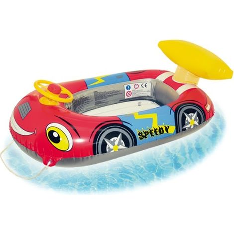 TRADE SHOP - Canotto Gonfiabile Auto Gioco Per Bambini Con Volante 100x62x25 Cm Mare Piscina -