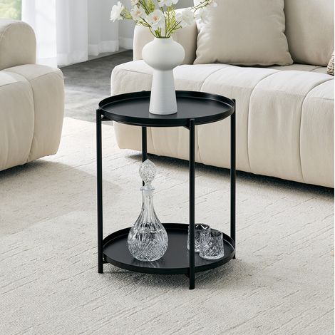 Mesa baja redonda de 2 niveles 42 x 52 cm en MDF y metal negra OKMYHOME (1/5)