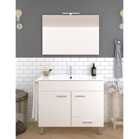 Conjunto de Baño Samos 2 puertas y un cajón - 7 colores distintos -15 medidas - incluye mueble, lavabo y espejo - Blanco 60 x 45 cm (1/3)