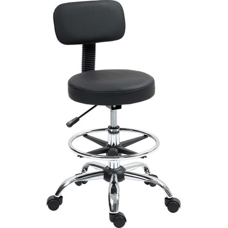Silla de Oficina, Silla de Dibujo Ergonómica, Silla de Computadora Ajustable en Altura con Anillo para los Pies, Silla de Escritorio, Silla Giratoria para Sala de Estar, Oficina, Cuero Sintético, Negr