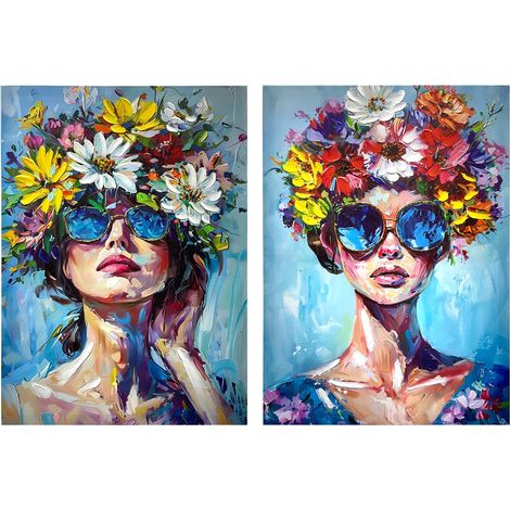 Pittura Donna con fiori - Arte contemporanea per decorazione murale, pittura 2U, stile moderno ed elegante